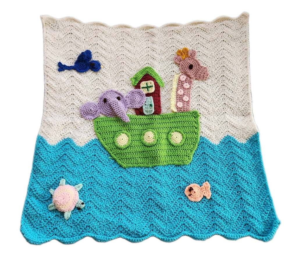 3D Crochet Afghan Baby Blanket Noahs Ark 30x30 Giraffe Elephant Nursery Decor